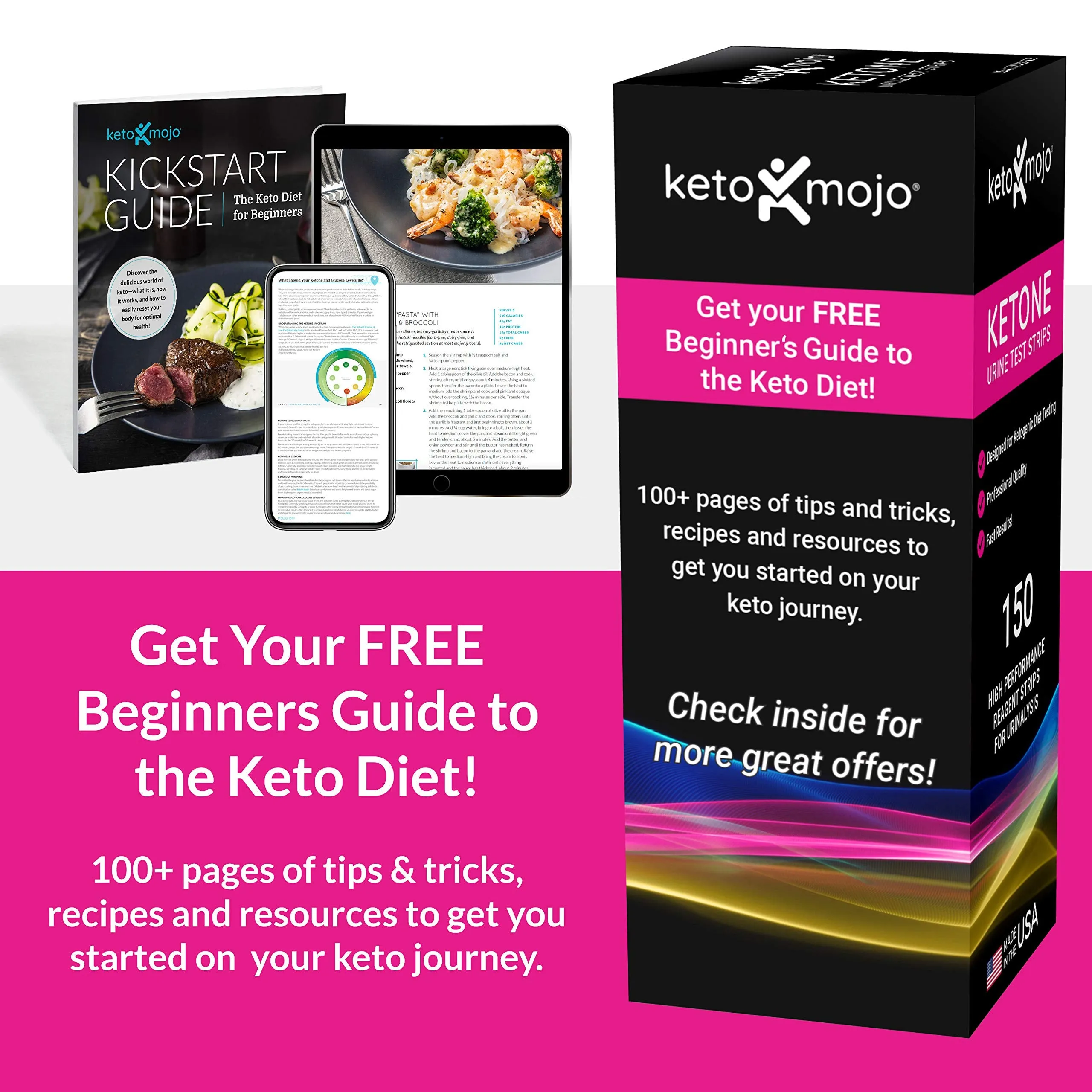 150 Ketone Test Strips with Free Keto Guide eBook & Free APP. Urine Test for Ketosis on Ketogenic & Low-Carb Diets. Extra-Long Strips.