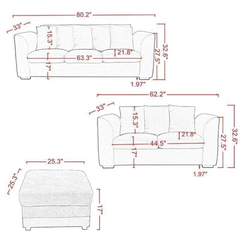 3 pcs Living room set by TFC&H Co.（Sofa Loveseat Ottoman）- Ships from The US