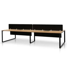 4 Seater Workstation with Black Screen - Natural Top - Black Base