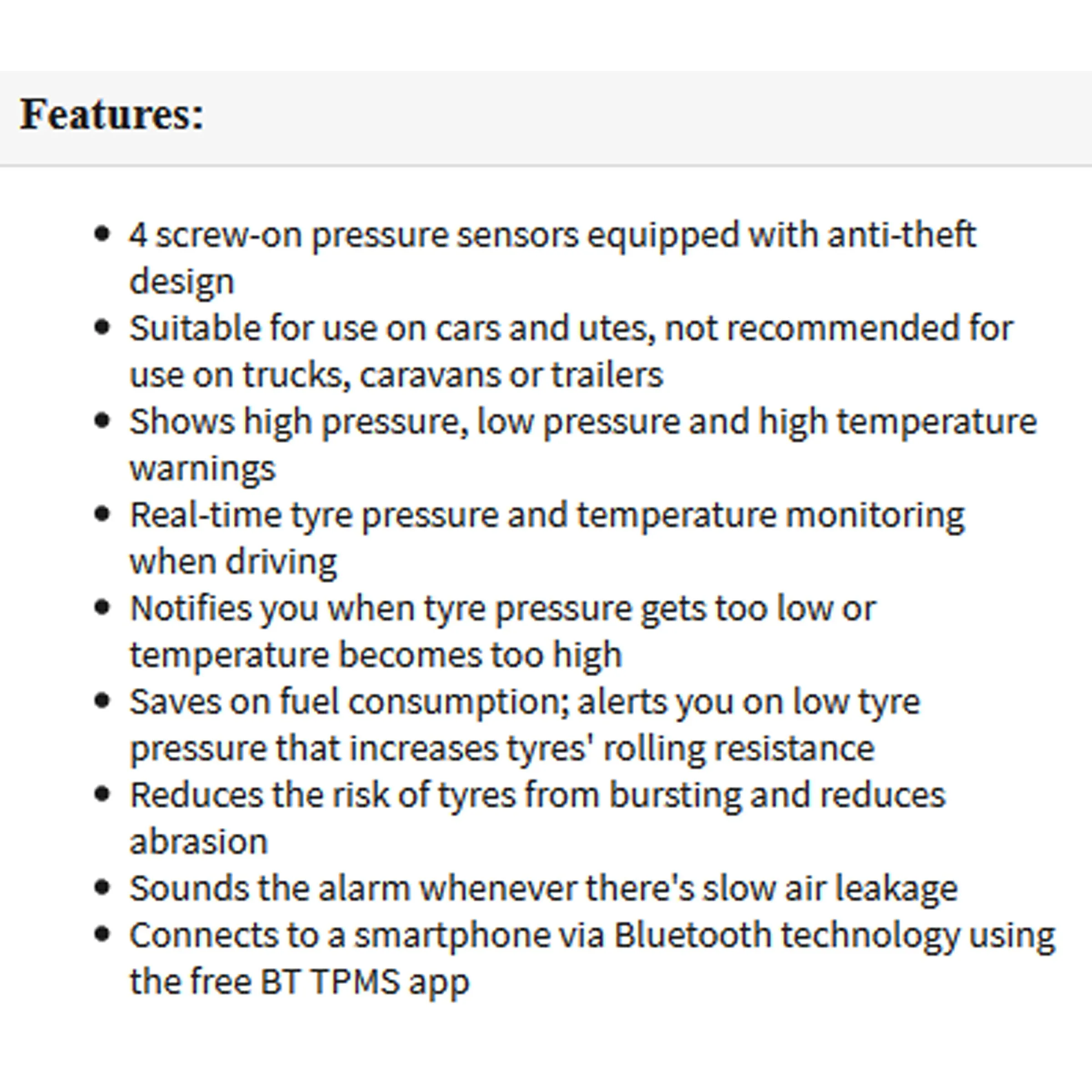 4 Sensor BT Wireless Car Tyre Pressure Monitor Kit - Gator