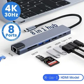 8 in1 Laptop Adapter USB C HUB Type C-4- 3 Docking Station Laptop