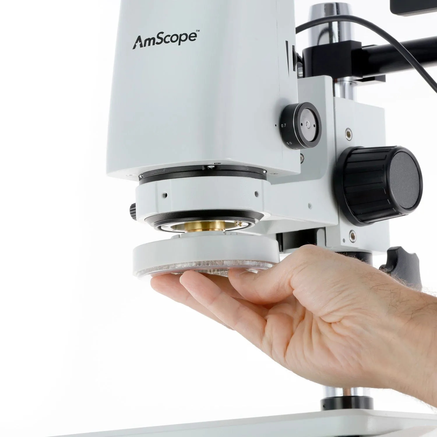 AmScope DM750 Series Zoom Tabletop Video Inspection Digital Microscope System 0.7X-5X Magnification Optional 1080p Monitor & 3D Rotary Viewer