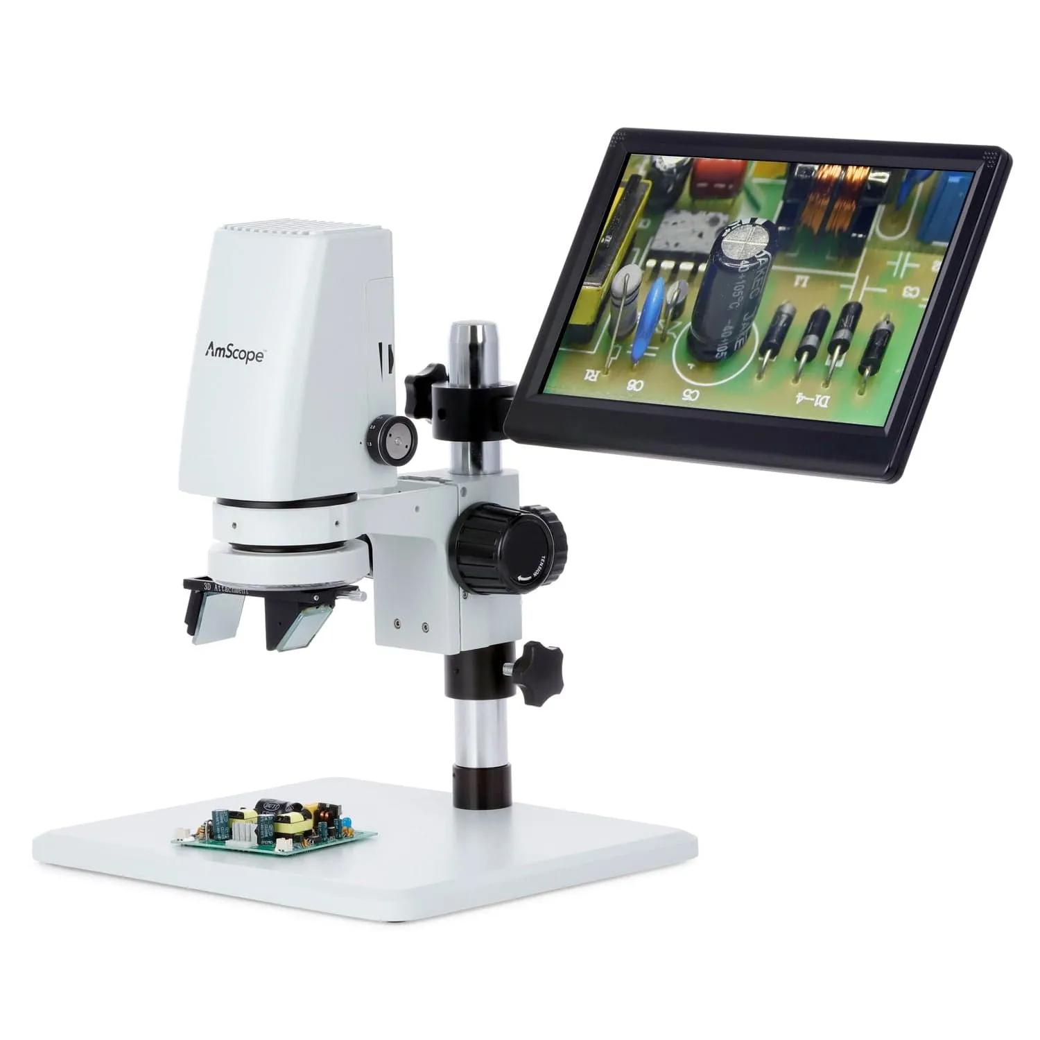 AmScope DM750 Series Zoom Tabletop Video Inspection Digital Microscope System 0.7X-5X Magnification Optional 1080p Monitor & 3D Rotary Viewer