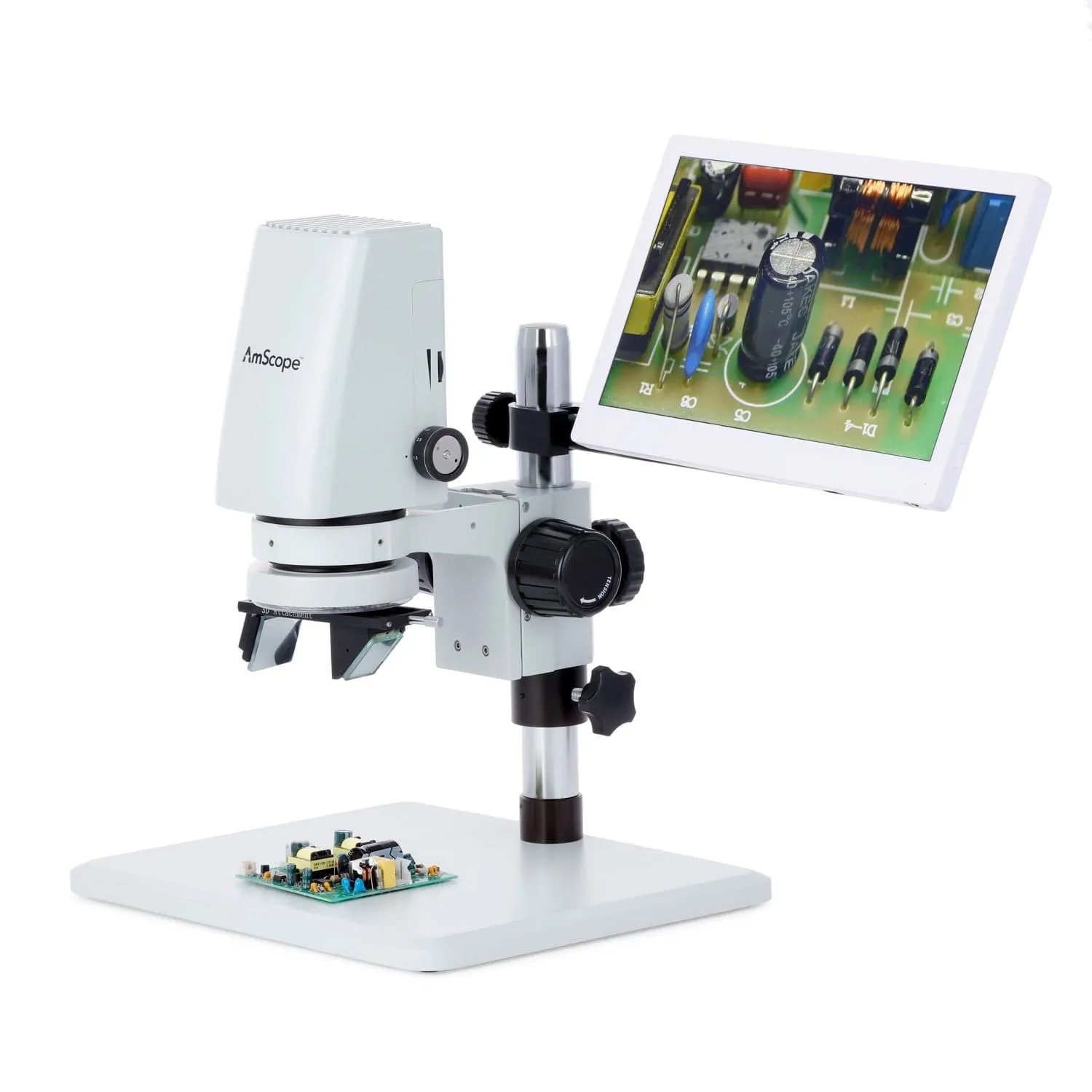 AmScope DM750 Series Zoom Tabletop Video Inspection Digital Microscope System 0.7X-5X Magnification Optional 1080p Monitor & 3D Rotary Viewer