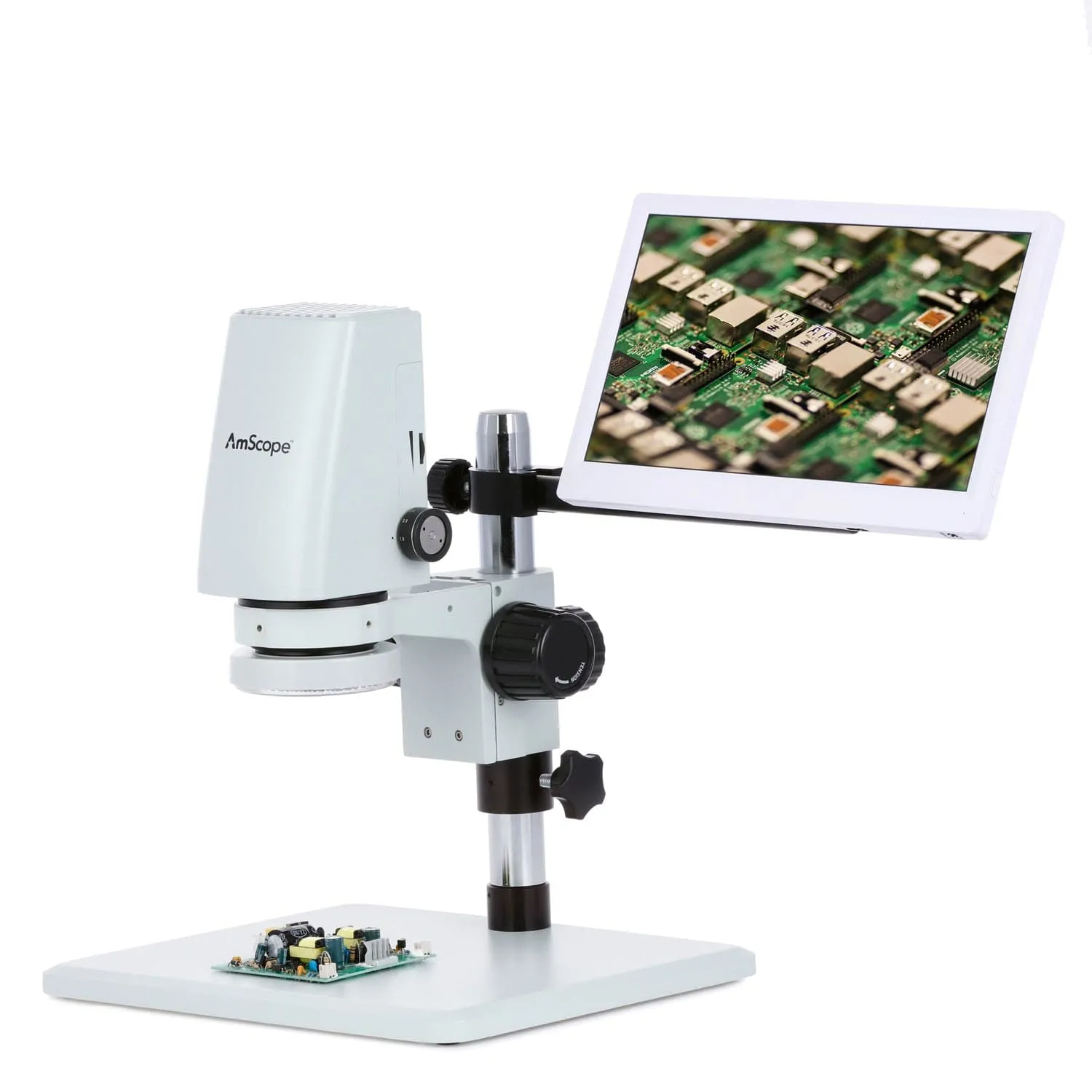 AmScope DM750 Series Zoom Tabletop Video Inspection Digital Microscope System 0.7X-5X Magnification Optional 1080p Monitor & 3D Rotary Viewer