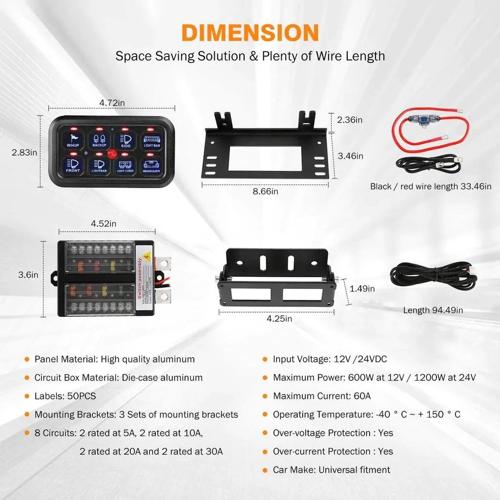 Auxbeam 8 Gang LED Switch Panel Kit (Two-Sided)