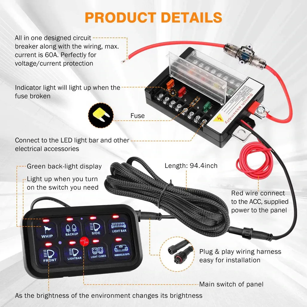 Auxbeam 8 Gang LED Switch Panel Kit (Two-Sided)