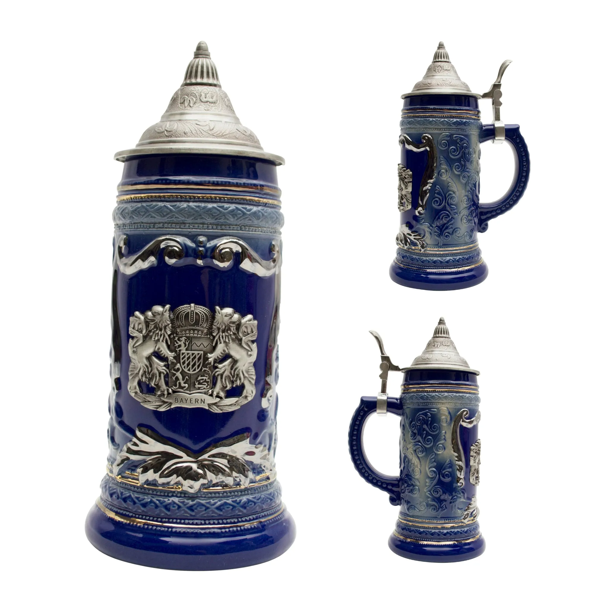 Deluxe Relief  Bayern Medallion Lidded German Beer Stein