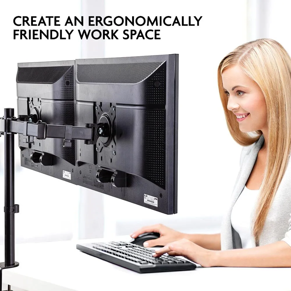 Ergonomic Dual Monitor Stand 8kg Load 360° Rotation - FORTIA