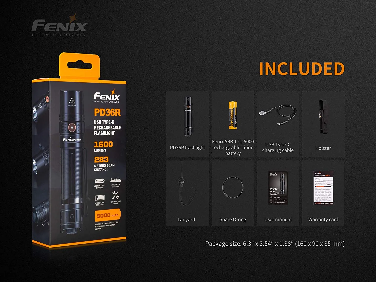 Fenix PD36R 1600 Lumen USB rechargeable CREE LED tactical Flashlight