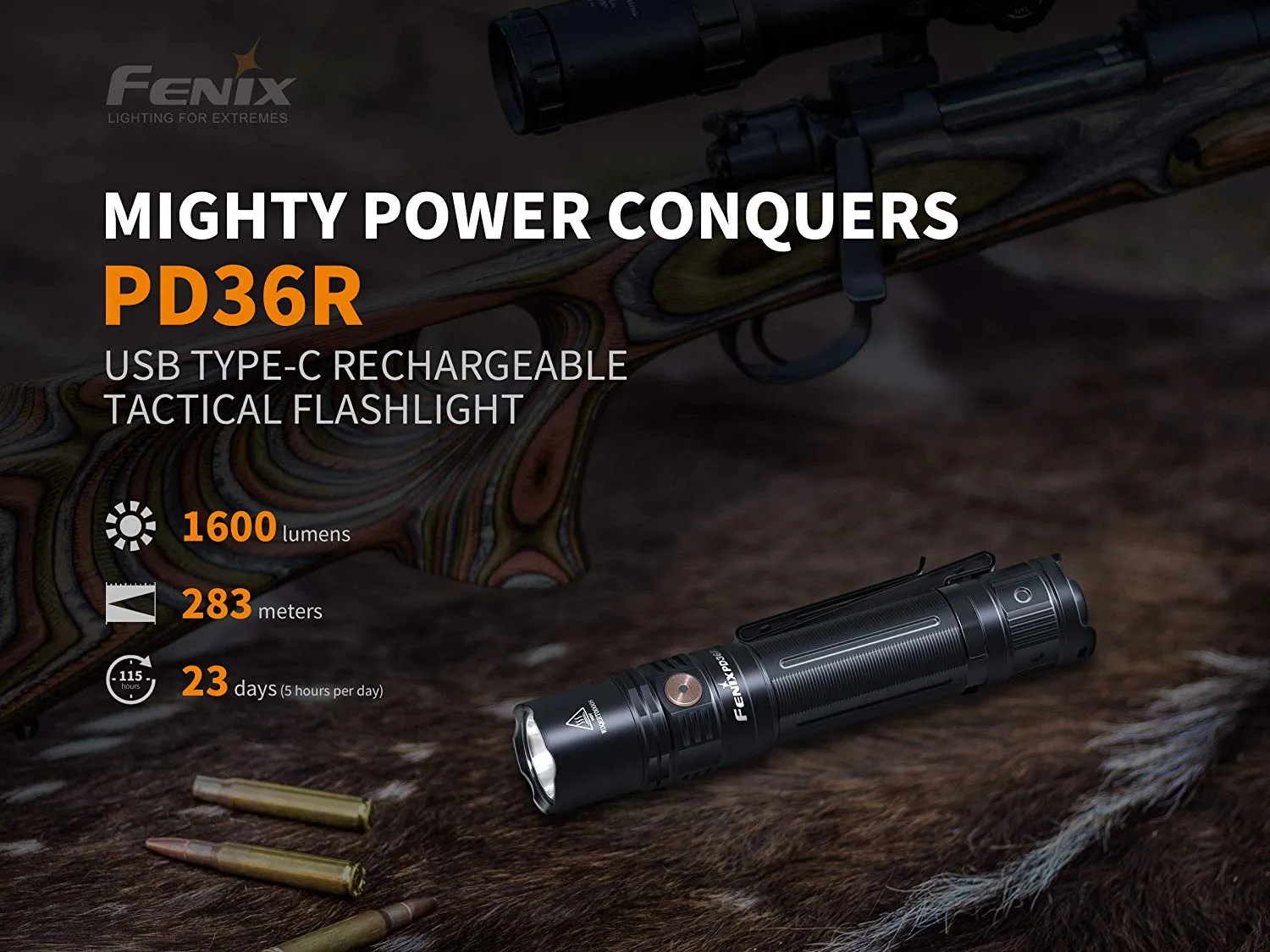 Fenix PD36R 1600 Lumen USB rechargeable CREE LED tactical Flashlight