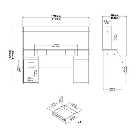 Function Plus Gaming Desk with 1 Door   1 Drawer