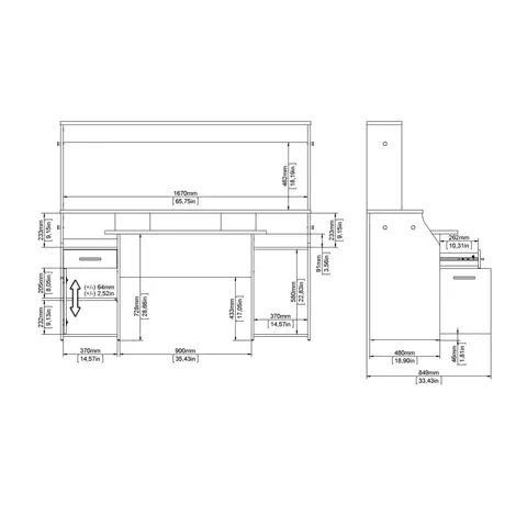 Function Plus Gaming Desk with 1 Door   1 Drawer