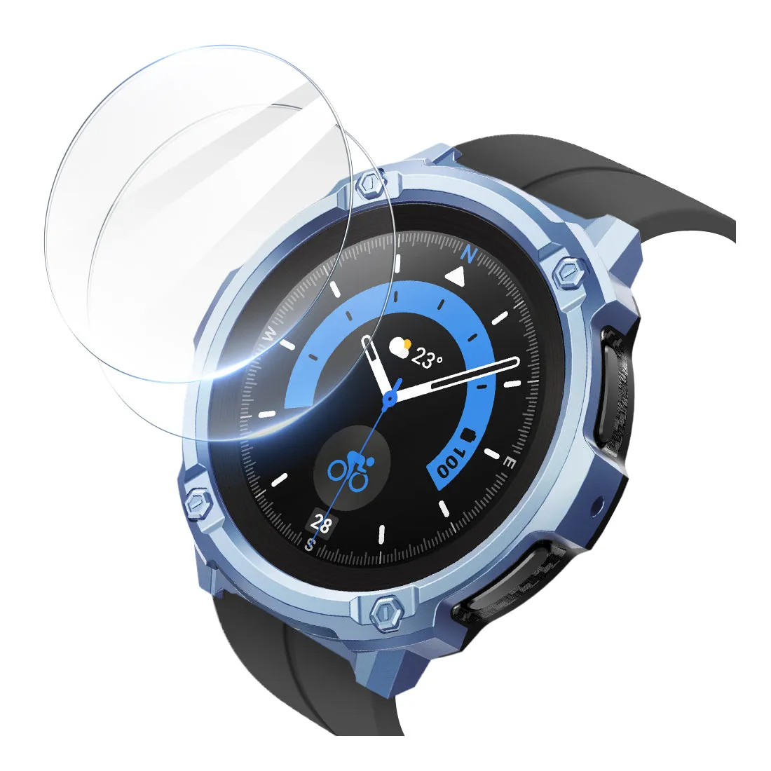 Galaxy Watch5 Pro 45mm Unicorn Beetle Rugged Case with Glass Screen Protectors-Metallic Blue