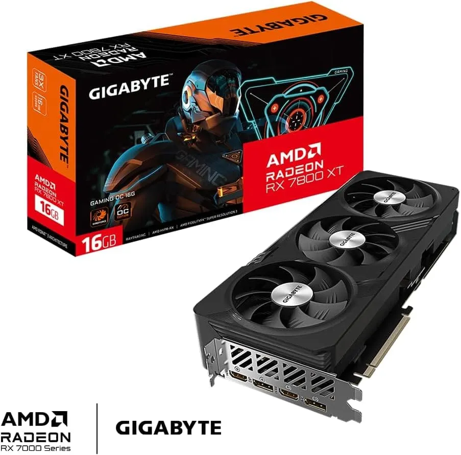 Gigabyte Radeon RX 7800 XT Gaming OC 16GB Graphics Card - Windforce Cooling, Metal Back Plate, DP 2.1, HDMI 2.1, AMD RDNA 3