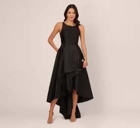 High Low Mikado Gown With Asymmetrical Detail In Black