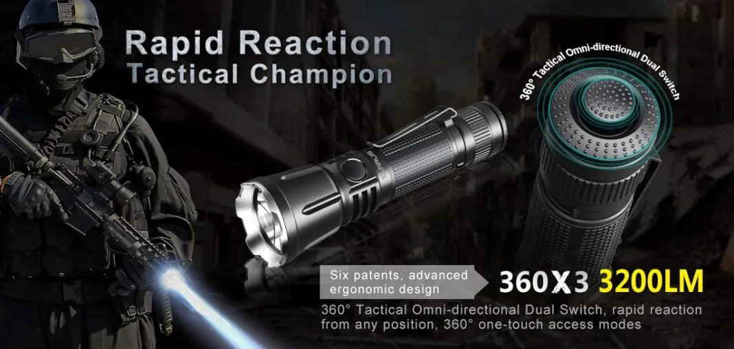 Klarus 360X3 360Âº Omni-directional Dual Switch Rapid Reaction Tactical Flashlight 3200 Lumen