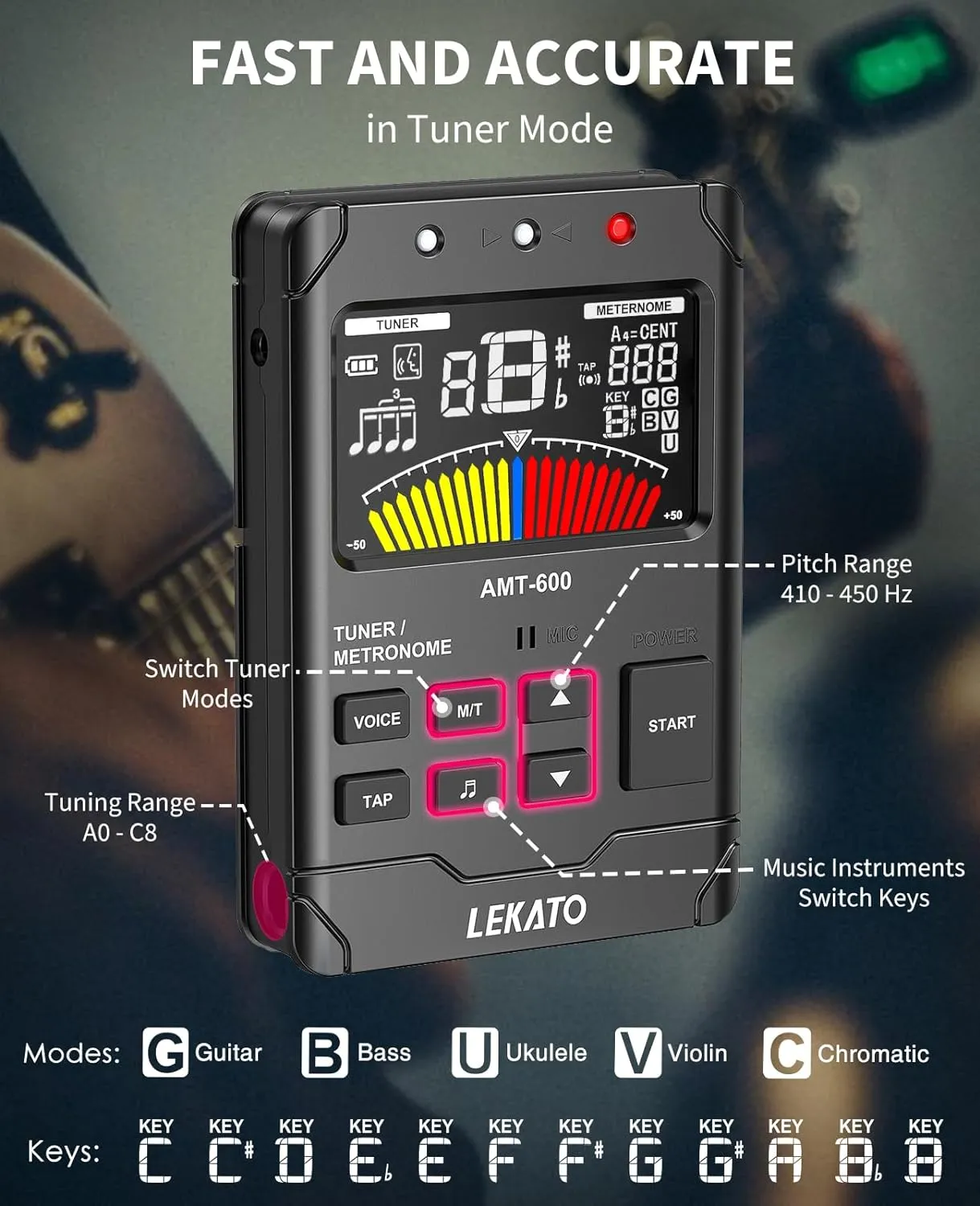 LEKATO ATM-600 Tuner 3 In 1 Digital Metronome