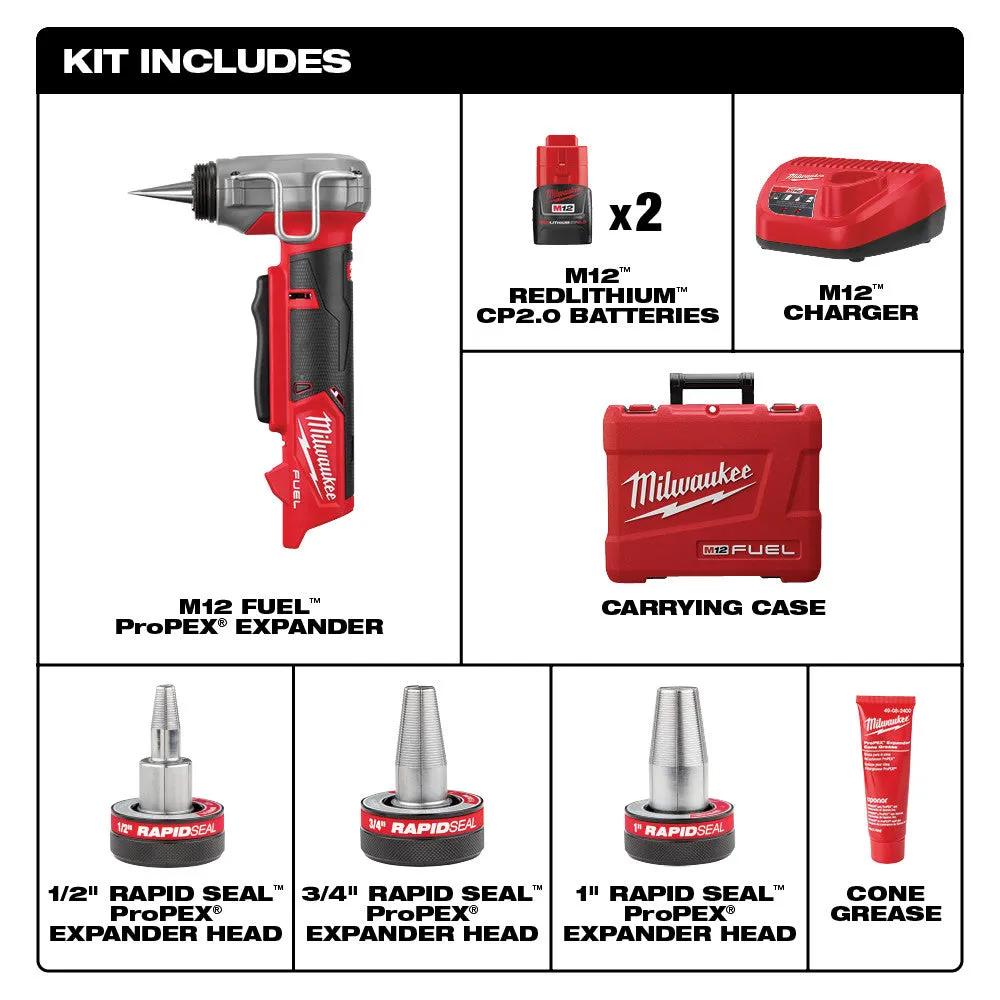 Milwaukee 2532-22 M12 FUEL™ ProPEX® Expander Kit w/ 1/2"-1" RAPID SEAL™ ProPEX® Expander Heads