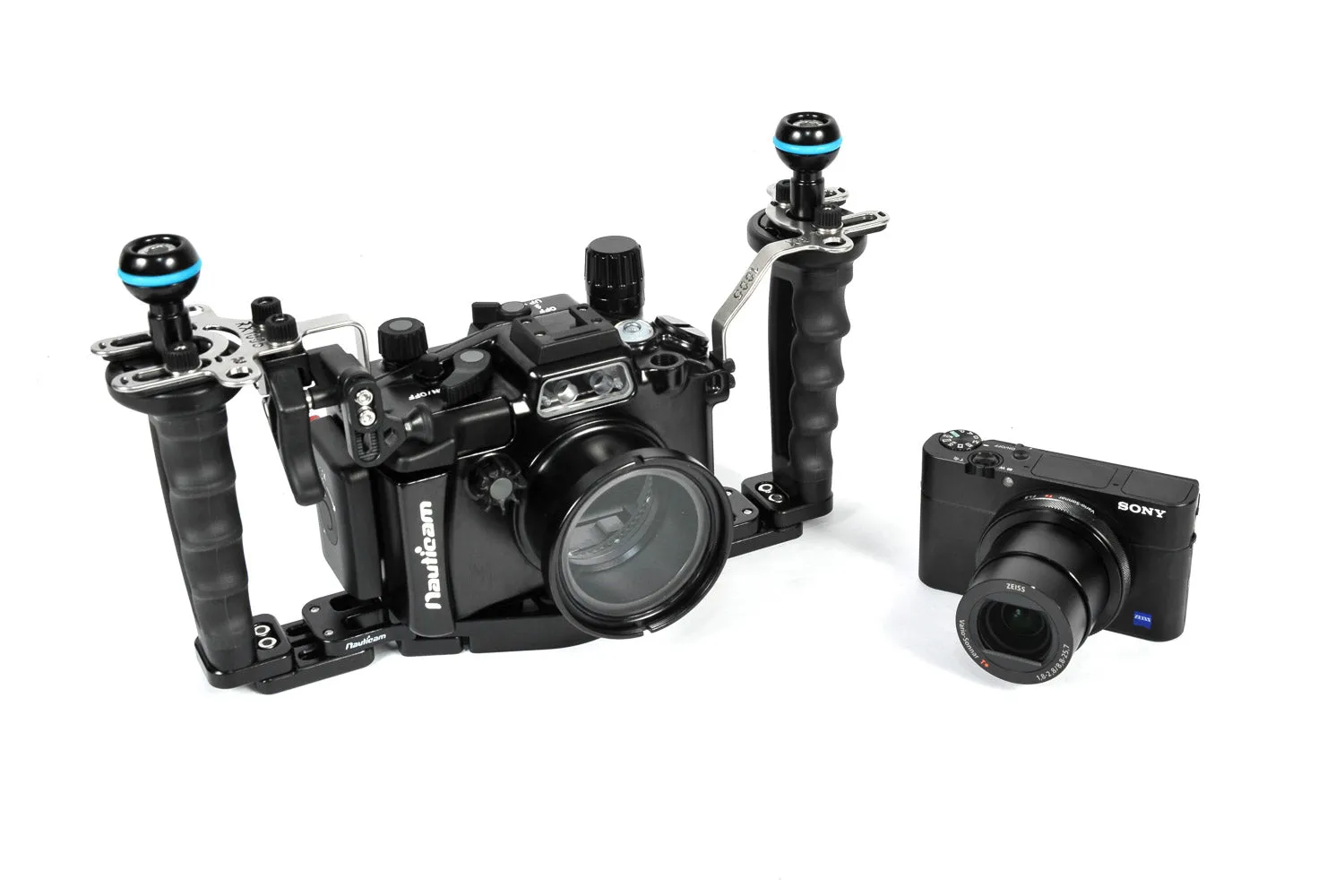 NA-RX100V Pro Package Housing for RX100V including Flexitray, Right Handle, Ball Mounts, and Shutter Release Extension