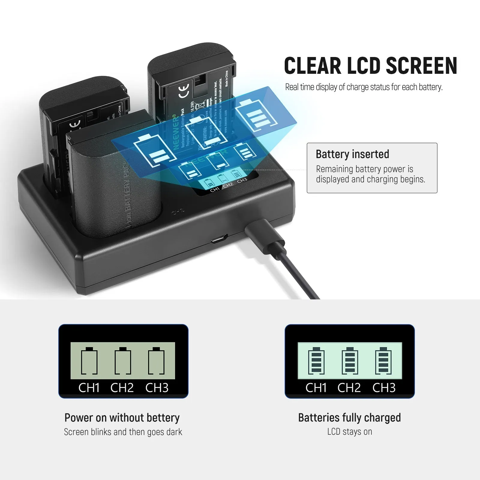 NEEWER LP-E6NH R6 II Replacement Battery Charger Set For Canon