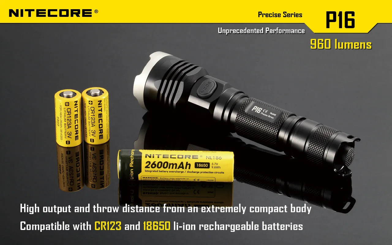 Nitecore P16 LED Flashlight   Nitecore NL1826R 18650 USB lithium Battery