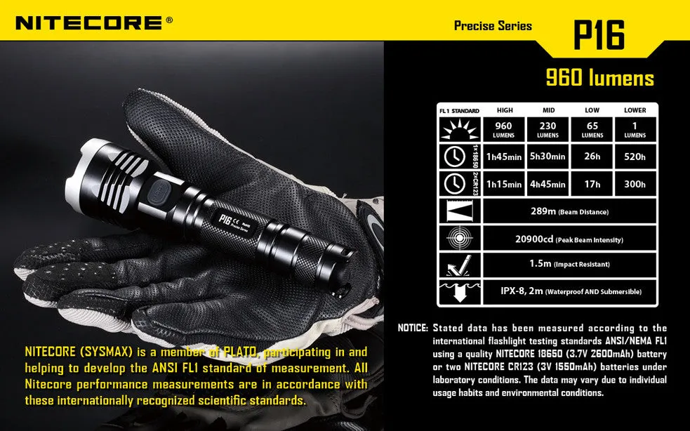 Nitecore P16 Ultra High Intensity Tactical LED Flashlight with USB NL1826R Li-ion battery