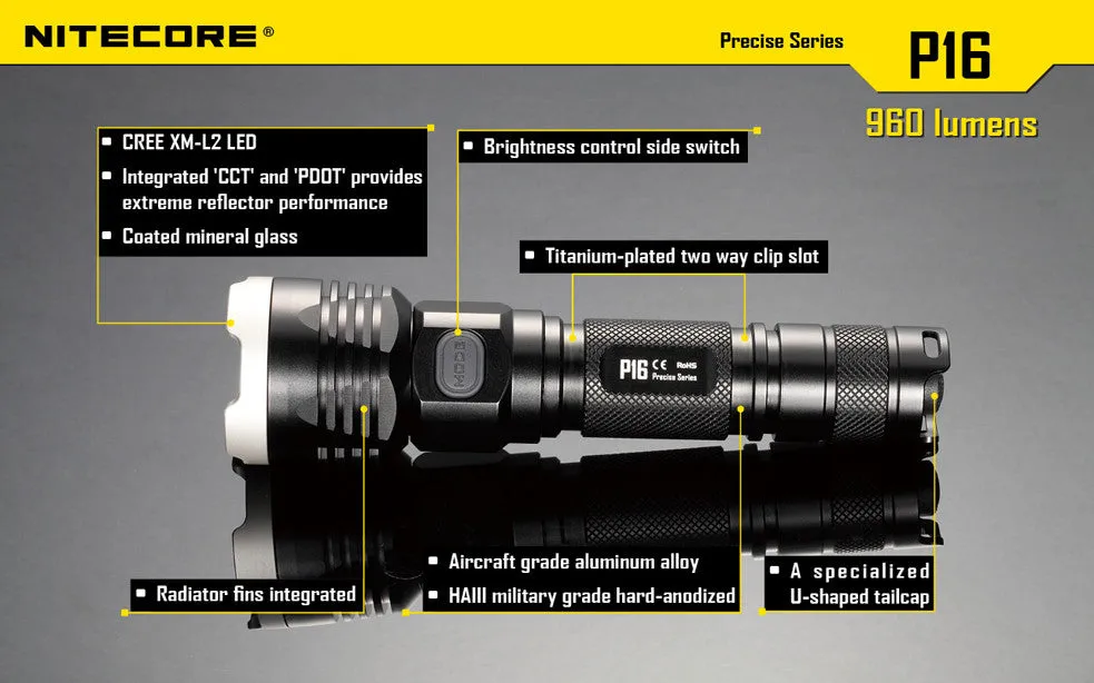 Nitecore P16 Ultra High Intensity Tactical LED Flashlight with USB NL1826R Li-ion battery