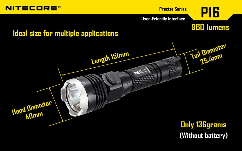 Nitecore P16 Ultra High Intensity Tactical LED Flashlight with USB NL1826R Li-ion battery