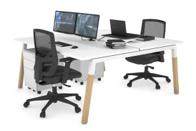 Quadro A Legs 2 Person Office Workstation - Wood Legs Cross Beam [1400L x 800W with Cable Scallop]