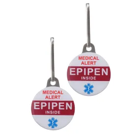 "EPIPEN Inside" Allergy Alert Tags Help Locate Epipen in Emergency. Message Printed on Both Sides. Durable Metal Two Piece Set