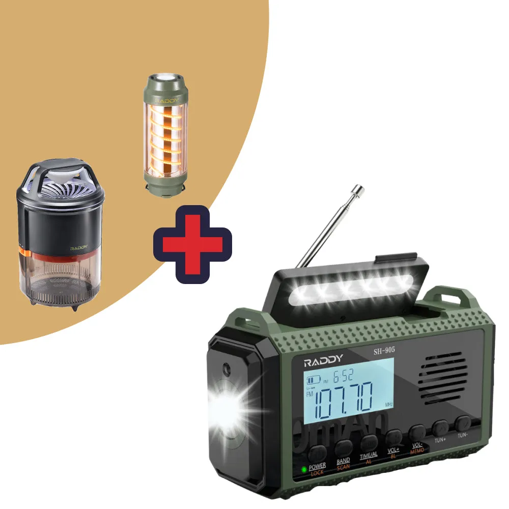 Raddy SH-905 Emergency Radio | 10000mAh | AM/FM/SW/NOAA | Solar Hand Crank | Reading Lamp