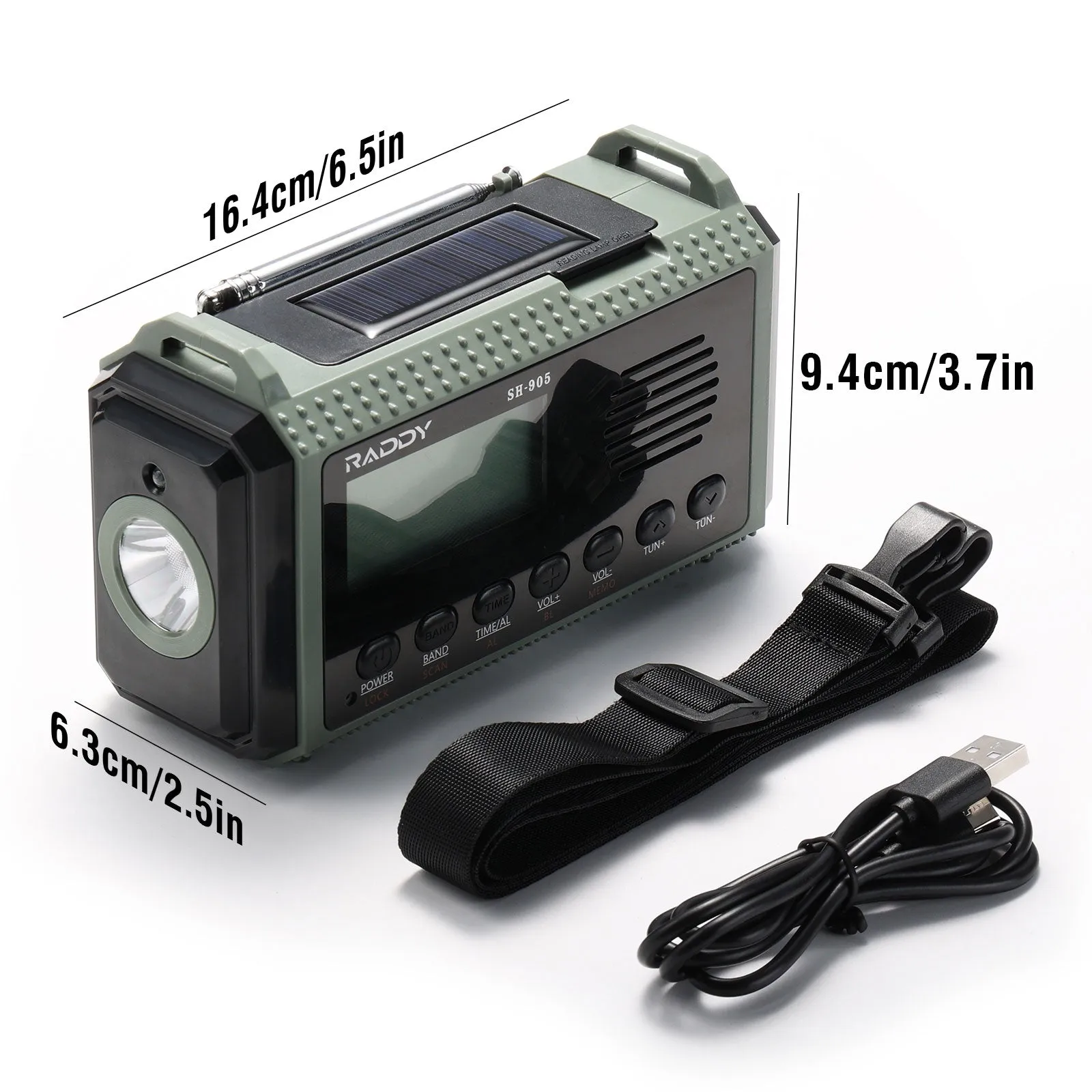 Raddy SH-905 Emergency Radio | 10000mAh | AM/FM/SW/NOAA | Solar Hand Crank | Reading Lamp