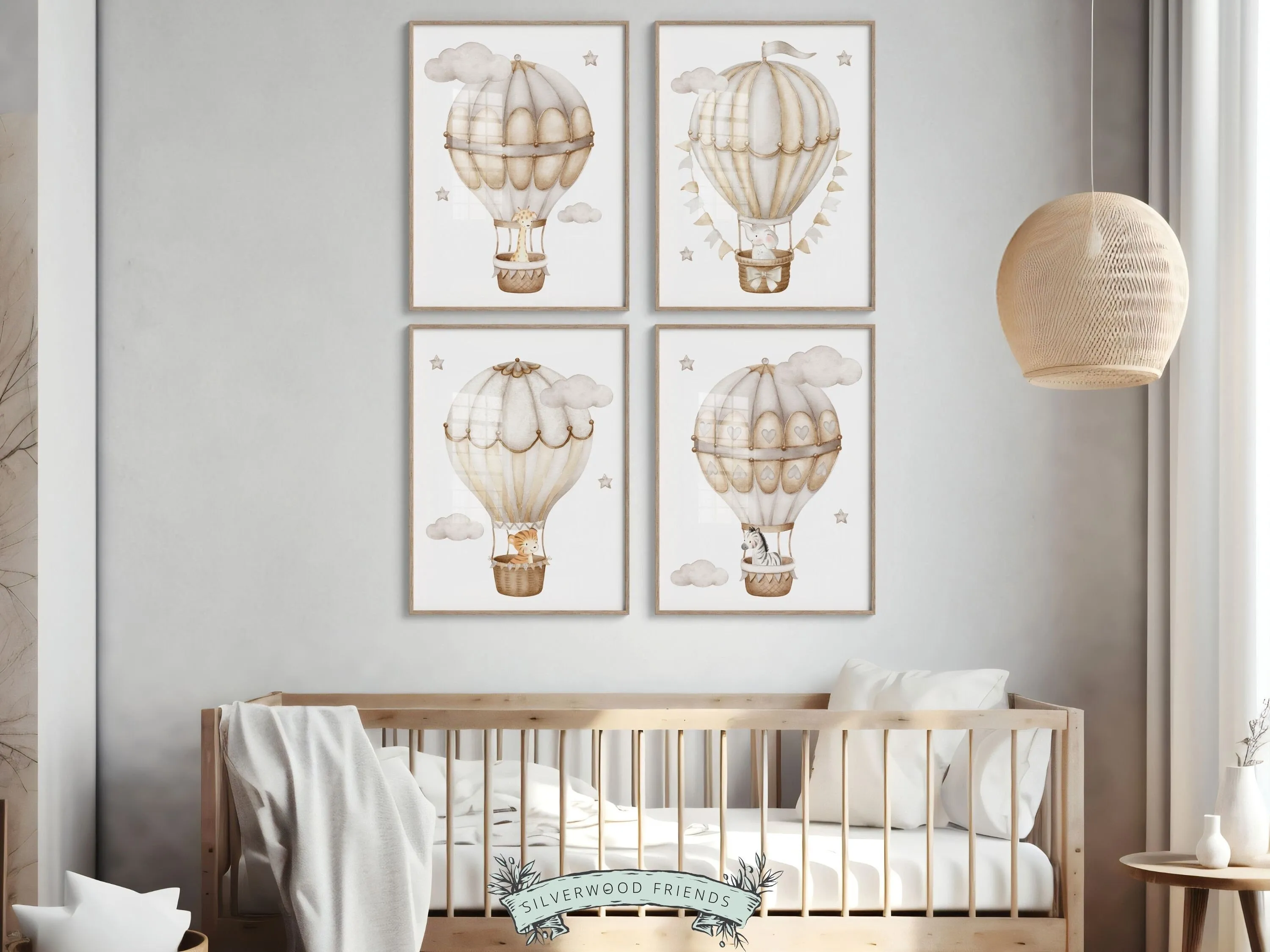 Safari Hot Air Balloon Nursery Prints - Set of 4