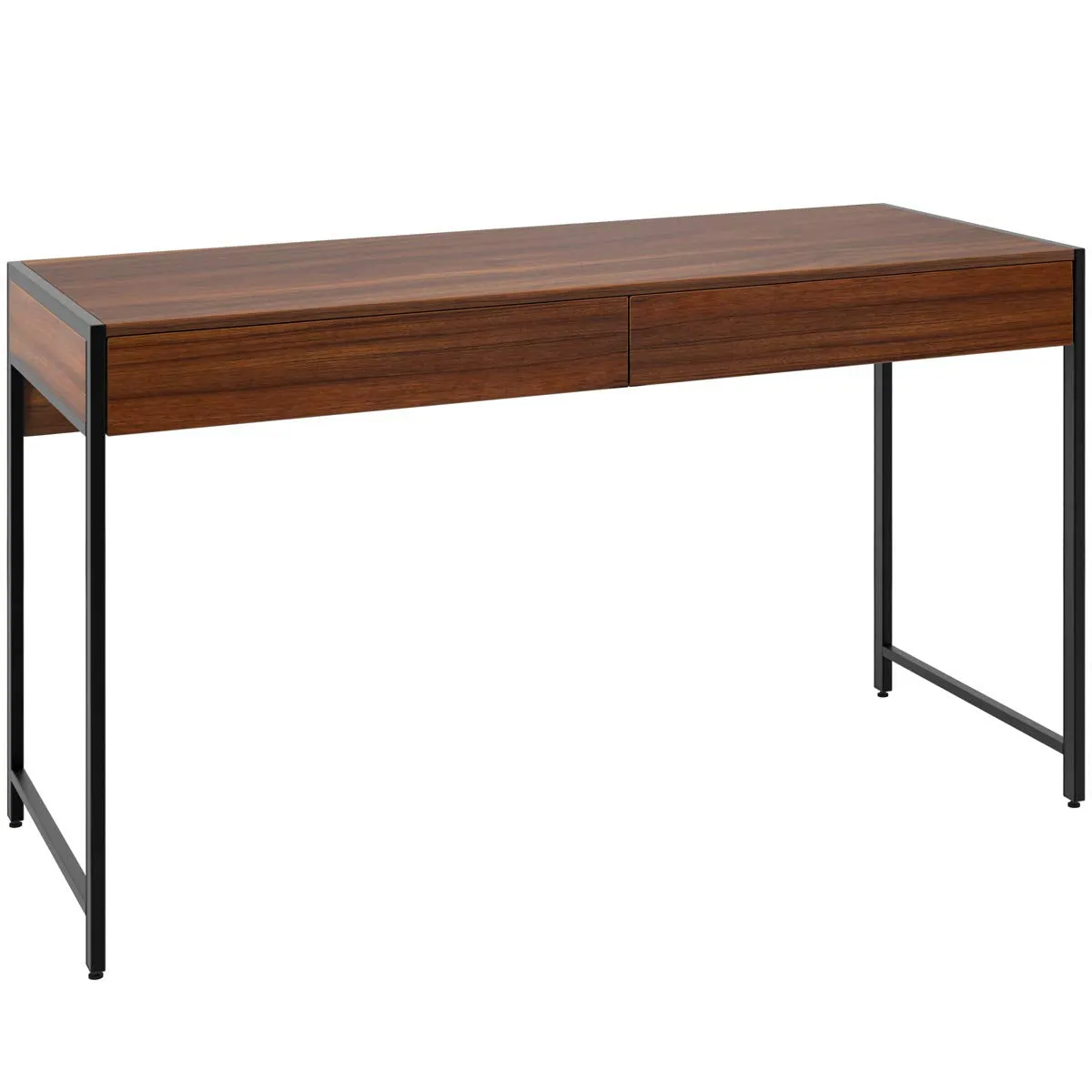 Tangkula Computer Desk with 2 Drawers, Simple Wooden Study Writing Desk with Steel Frame