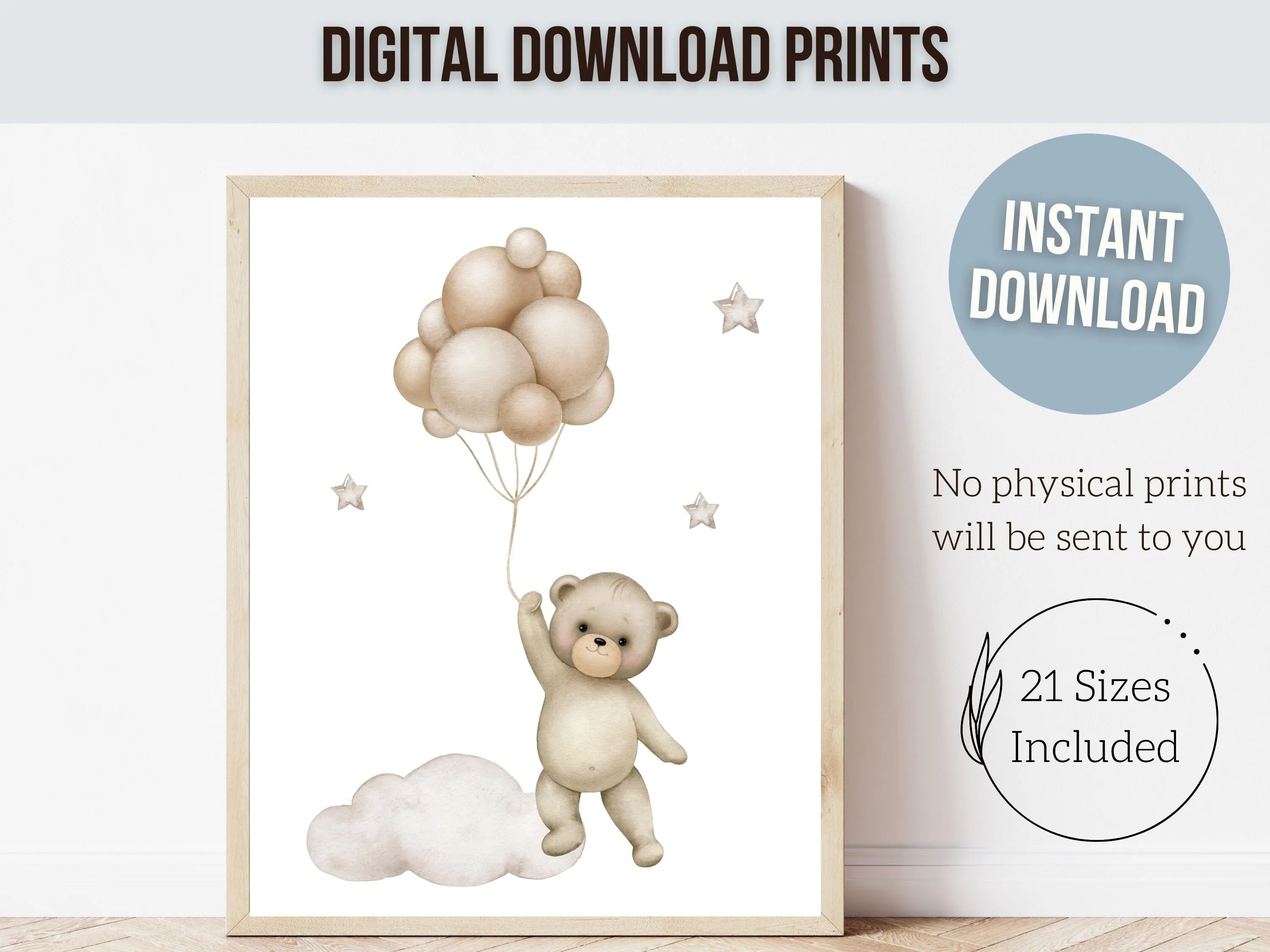 Teddy Bear Balloon Nursery Prints